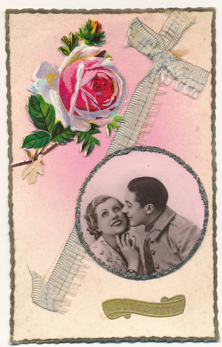 carte de bonne fête avec photo ruban tissu et papier