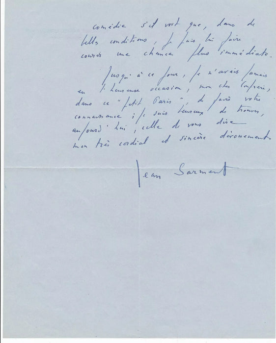 Jean SARMENT 5 lettre autographe et CPAS bel ensemble sur le théâtre
