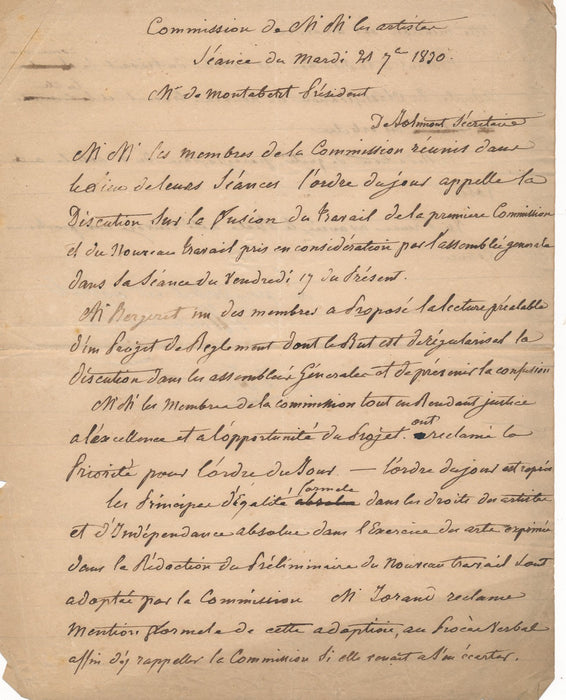 Nicolas Paillot de Montabert Pièce signée Jolimont commission artistes 1830
