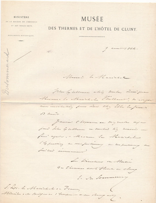 Edmond Du Sommerard musée de Cluny lettre autographe signée à Vaillant ministre