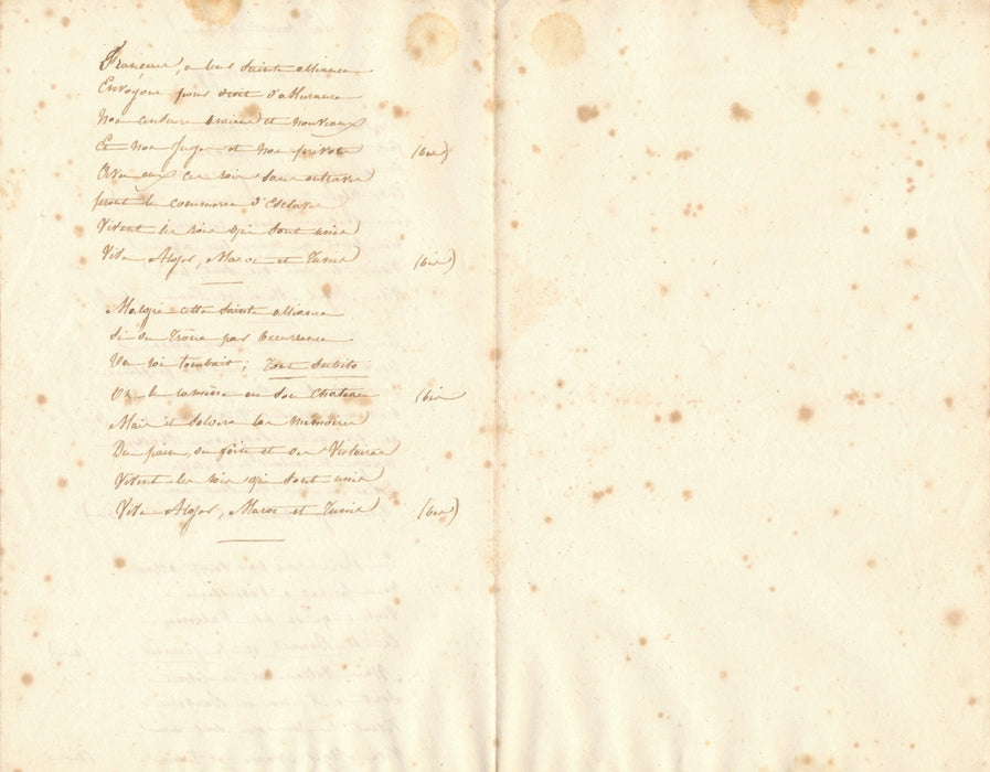 Pierre-Jean de Béranger copie manuscrite époque de 3 chansons