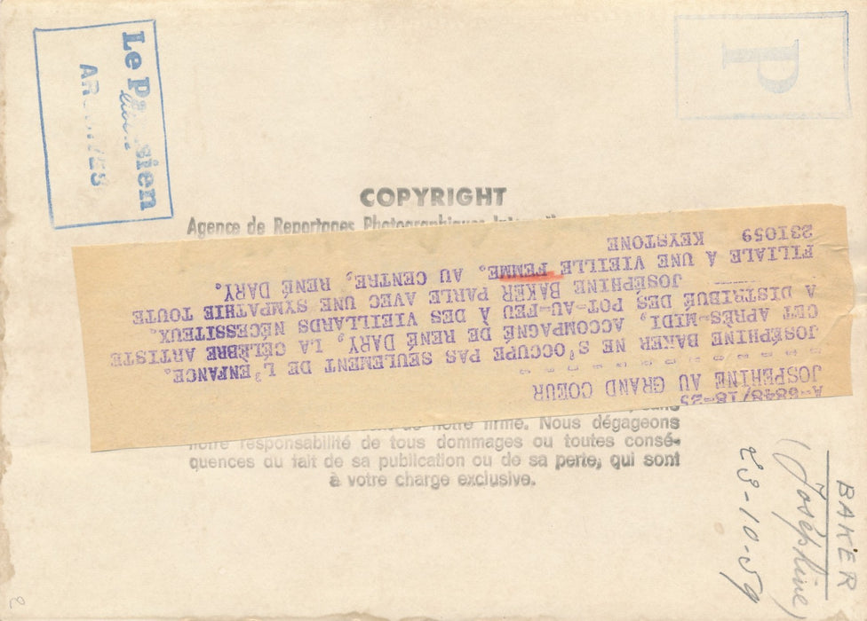 1959 Josephine Baker René Dary repas nécessiteux photo photographie