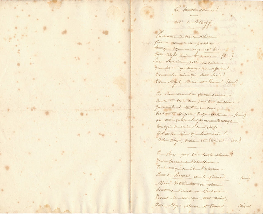 Pierre-Jean de Béranger copie manuscrite époque de 3 chansons