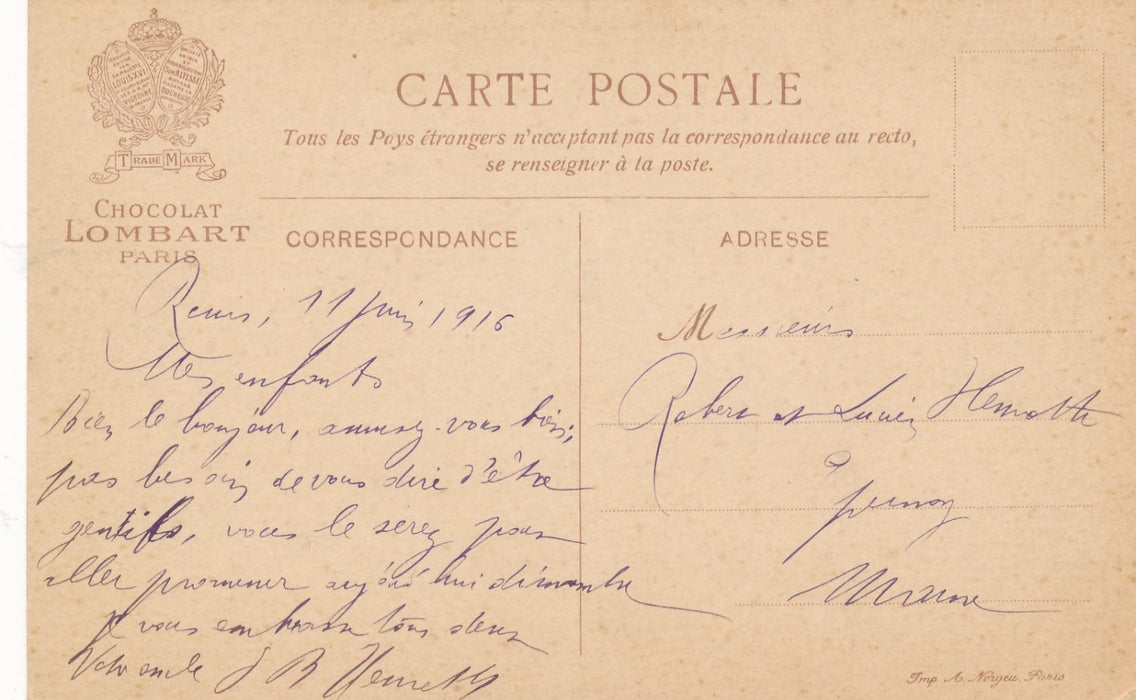 Publicité chocolat Lombart carte postale retour de la lune en 2012