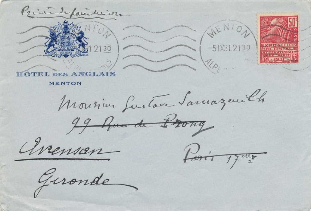Alfred BACHELET au compositeur musical Gustave SAMAZEUILH belle lettre