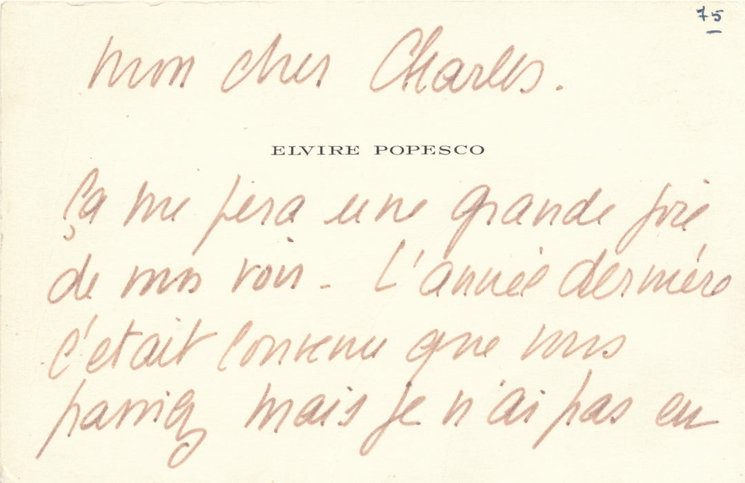 Elvire Popesco comtesse Foy actrice 2 cartes autographes