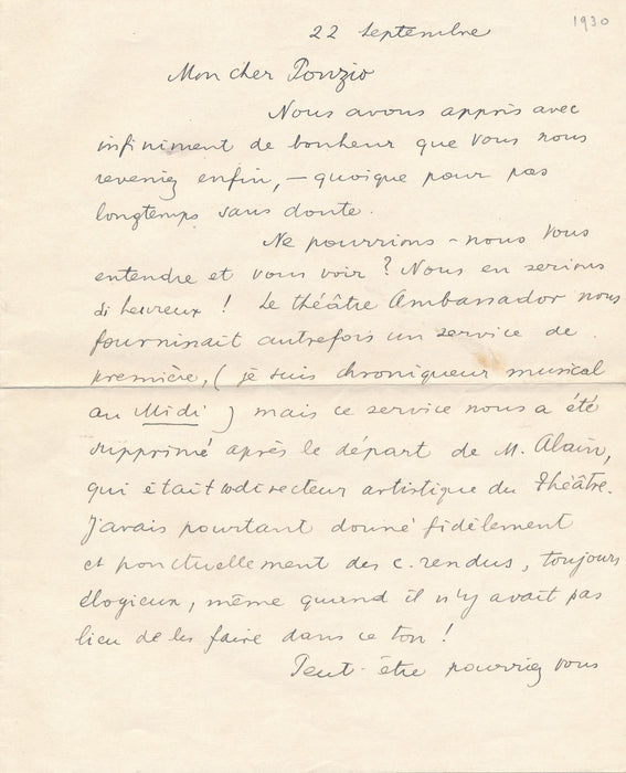 musicien Paul Gilson correspondance 2 lettres 2 cartes à Léon Ponzio baryton