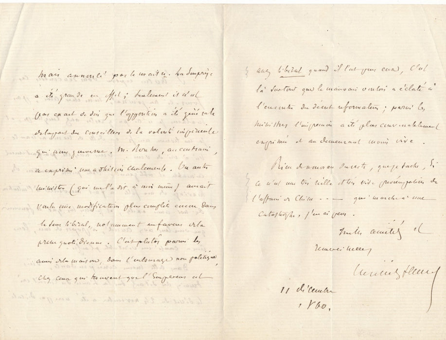 CUVILLIER FLEURY sur décret du 24 novembre 1860 Napoléon III lettre autographe