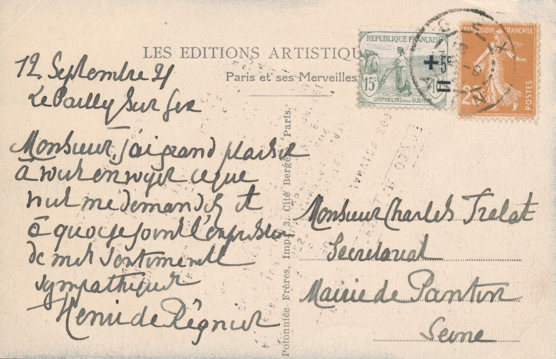 Henri de Régnier Carte postale autographe signée