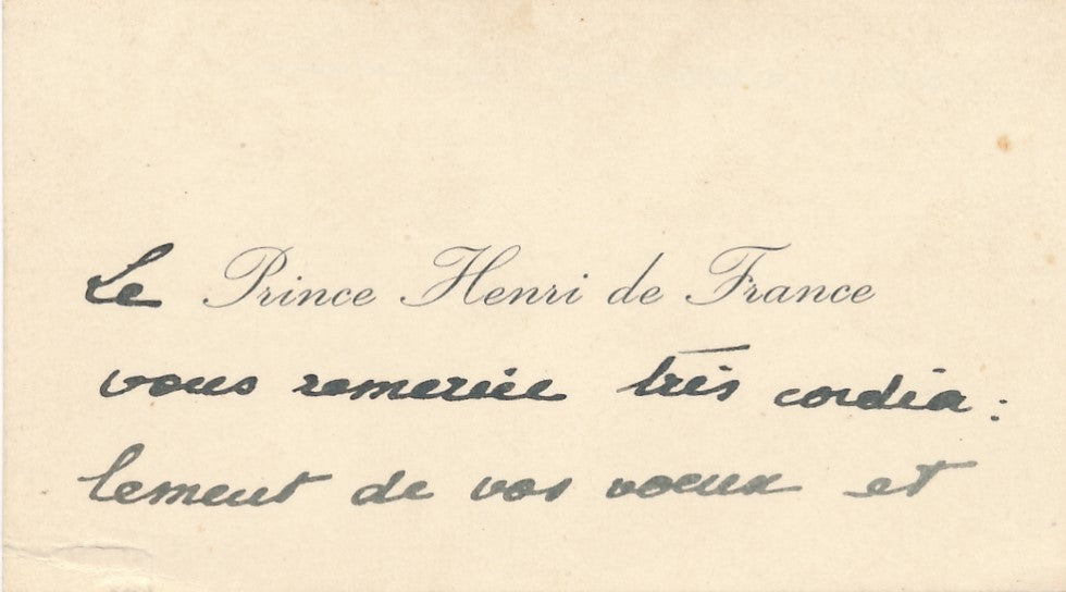 Prince Henri de France Henri d'Orléans carte visite non autographe