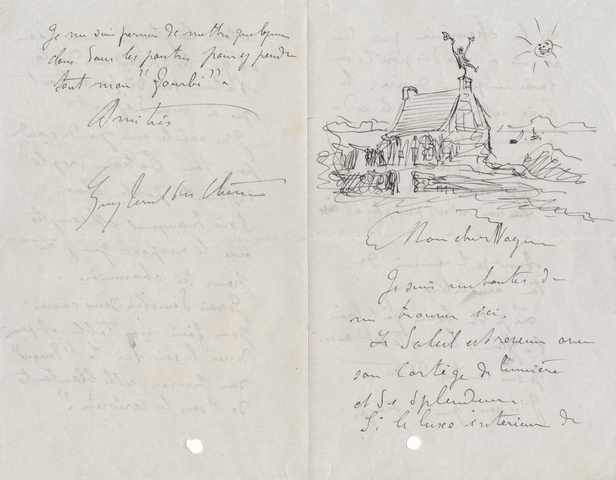 Belle lettre autographe illustrée installation dans chaumière isolée Theuriet