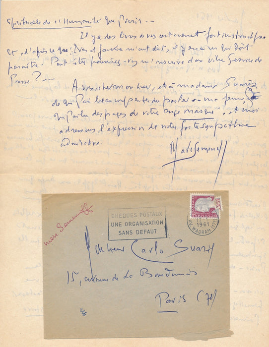 Occultisme Marc Semenoff lettre autographe signée Carlos Suarès Cabale