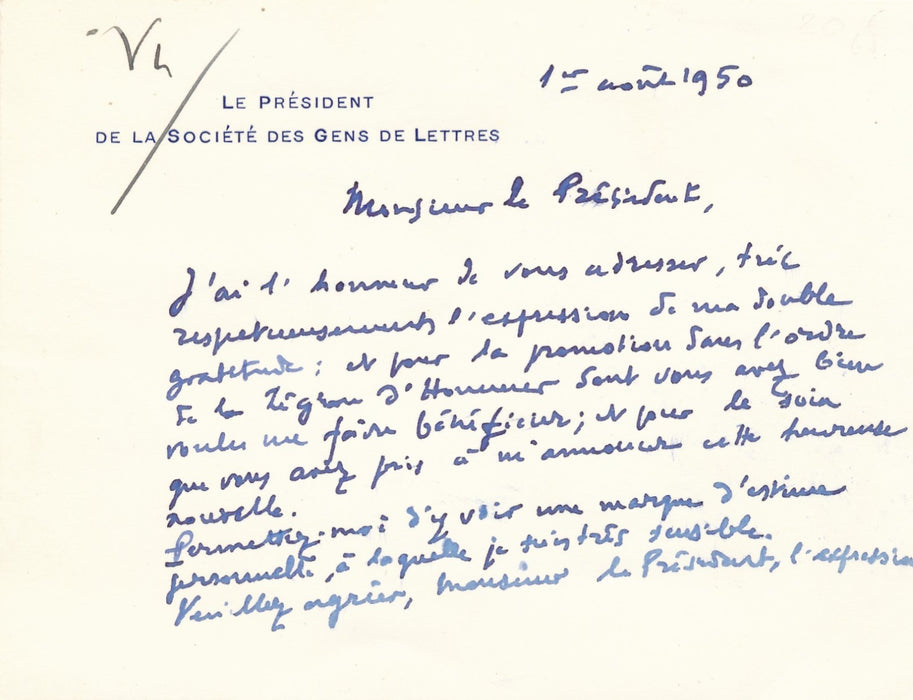 Pierre Descaves Carte autographe signée légion d honneur