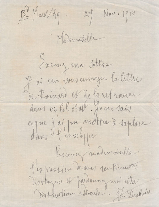 Jules Desbois 2 lettres autographes poète Roinard monument Gérard de Nerval