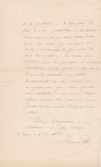 Honoré DAUMET et la défense de la propriété artistique lettre autographe signée