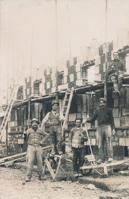 6 photos échafaudage en bois construction photographie argentique c. 1910-1920