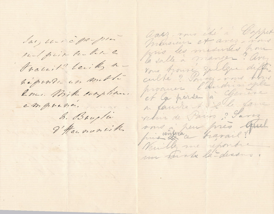 Louise de BROGLIE Cléron  Haussonville lettre autographe  Coppet Ingres