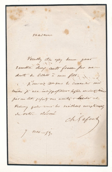 Charles Lafont théâtre lettre autographe signées droits de billet