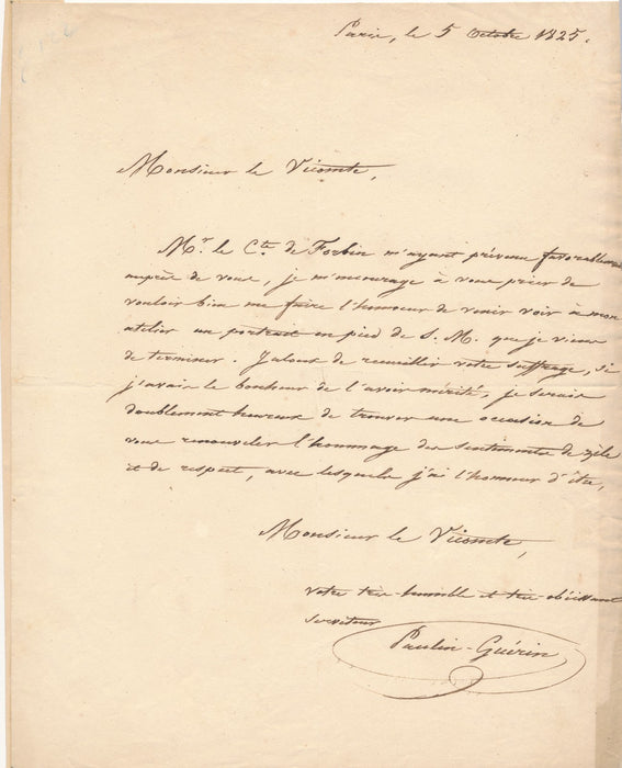 Jean-Baptiste Paulin Guérin lettre autographe peinture du roi 1825
