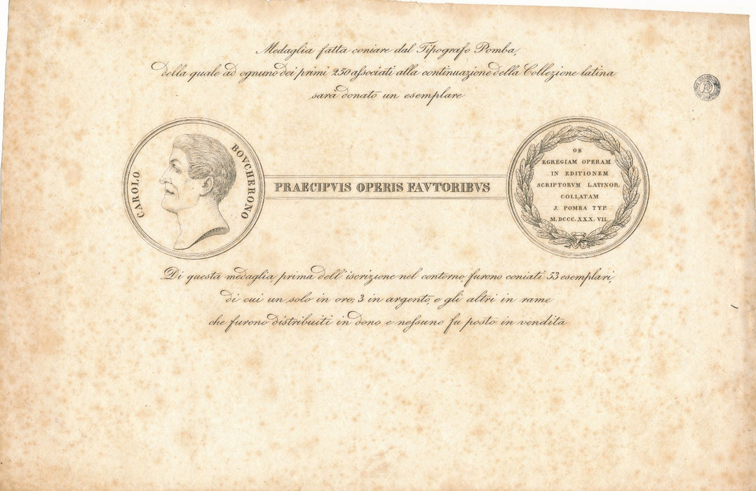 Antonio Carlo Boucheron Italie philologue lettre autographe signée estampe