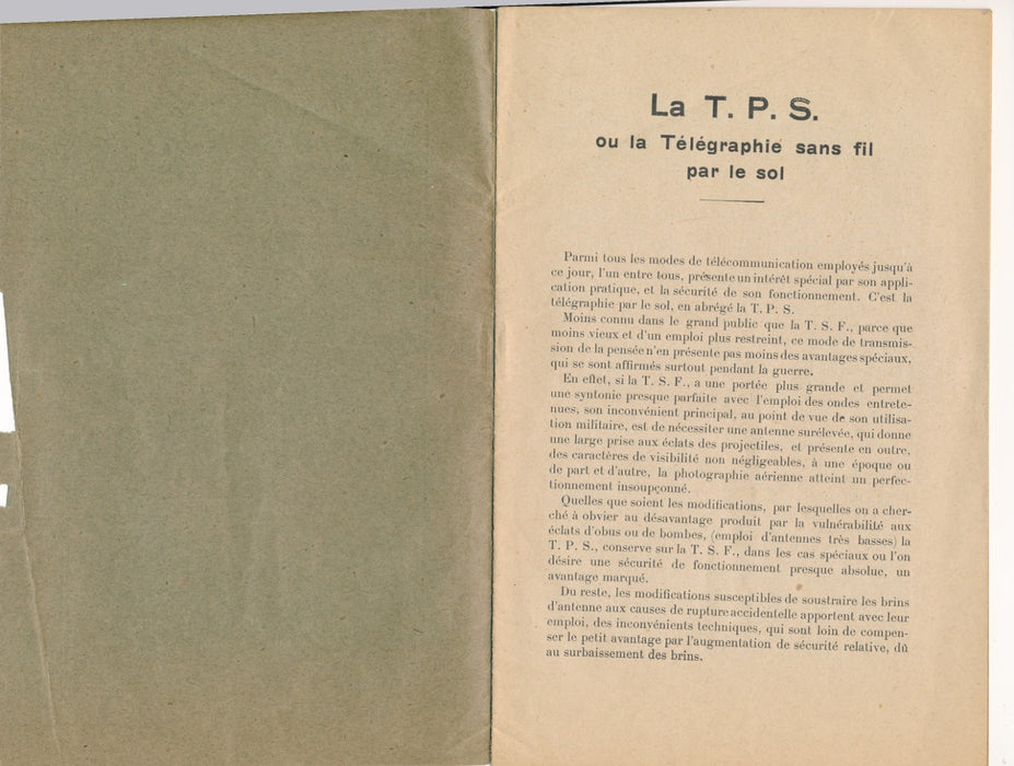 télégraphie sans fil par le sol T P S livret E. Soulebeau appareil Boucherot