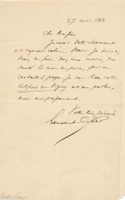 Léon Laurent-Pichat à Anatole France Alfred de Vignye lettre autographe signée