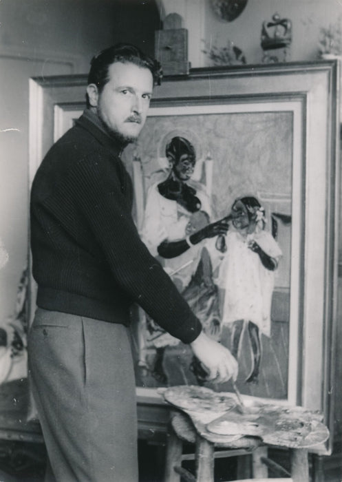 peintre Roger BEZOMBES billet autographe signé ET photographie époque