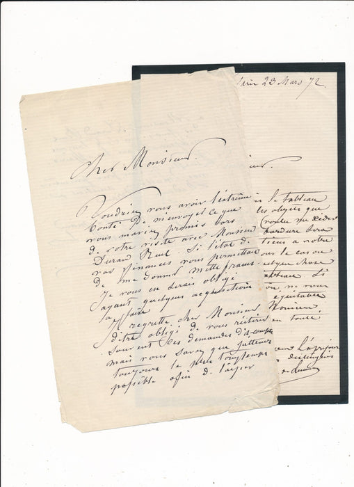 peinre Emile Van Marcke 2 lettres autographes marchand Victor Brame marché art