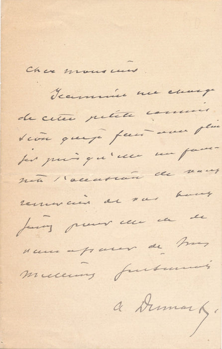 Alexandre Dumas fils lettre autographe se charge d'une commision