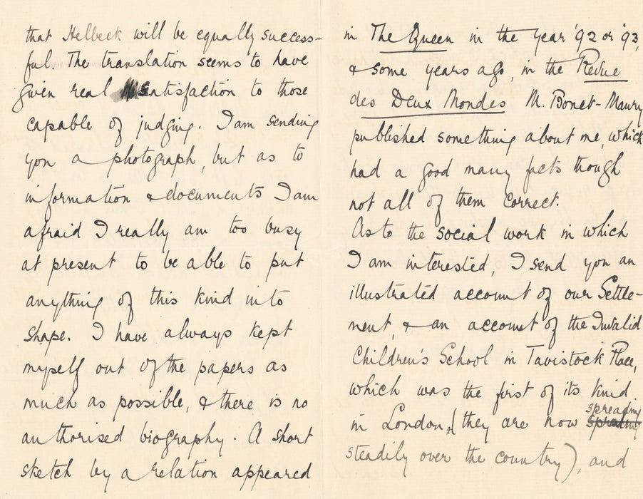 Mary Augusta Ward correspondance 21 lettres autographes signées à sa traductrice