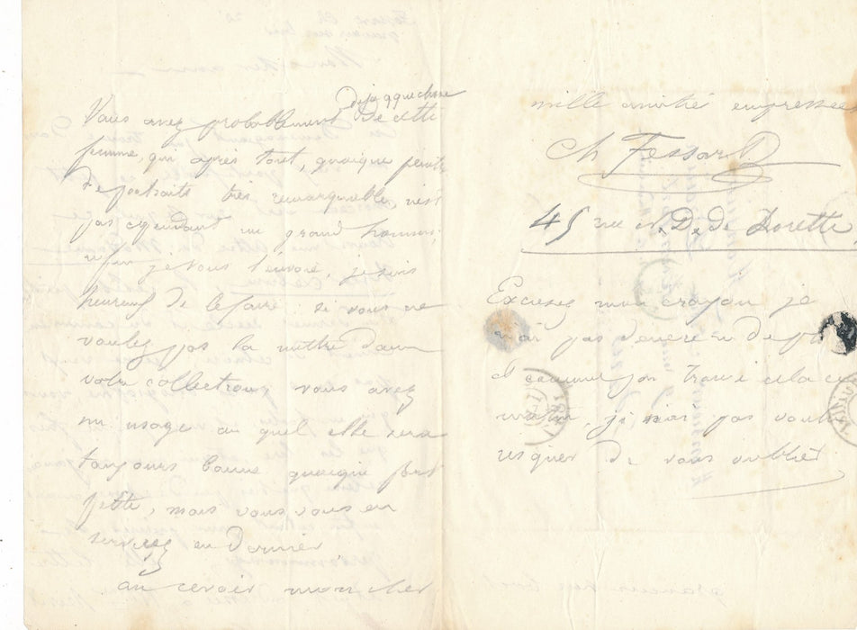 lettre Fessart graveur a trouvé lettre Vigée Le Brun autographe signée  à Drouin