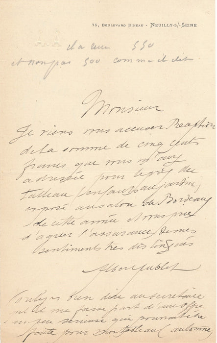 Albert Aublet vend des toiles lettre autographe signée et CAS Gustave Labat