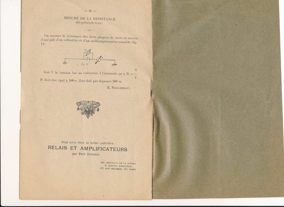 télégraphie sans fil par le sol T P S livret E. Soulebeau appareil Boucherot