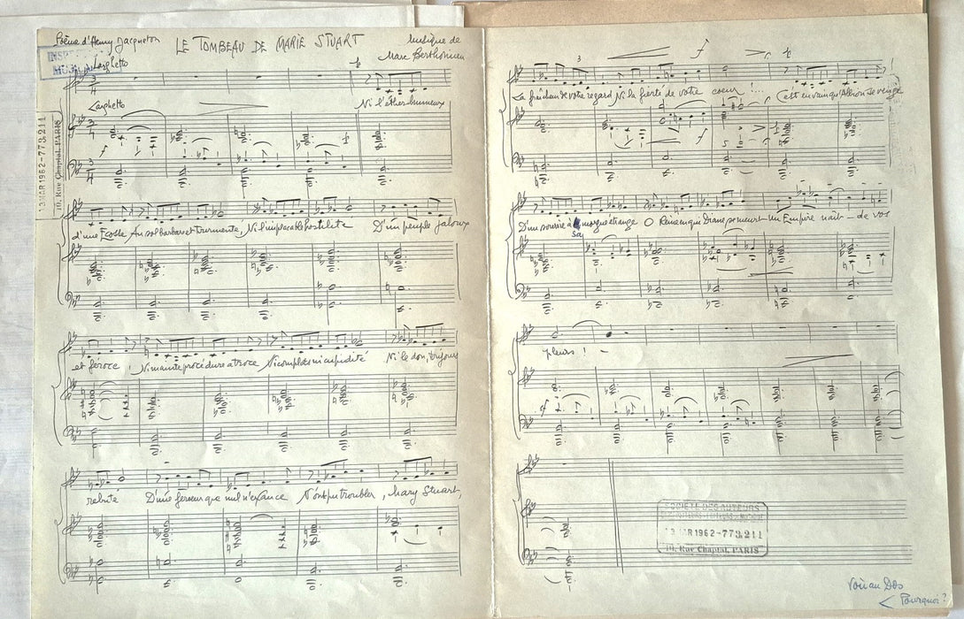Marc Berthomieu poème Henry  Jacqueton 3 partitions musique manuscrites