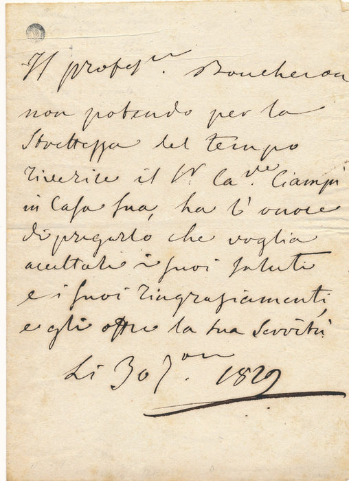 Antonio Carlo Boucheron Italie philologue lettre autographe signée estampe