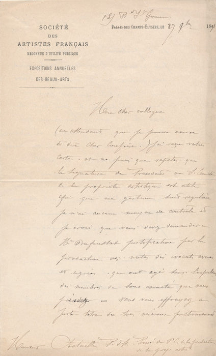 Honoré DAUMET et la défense de la propriété artistique lettre autographe signée