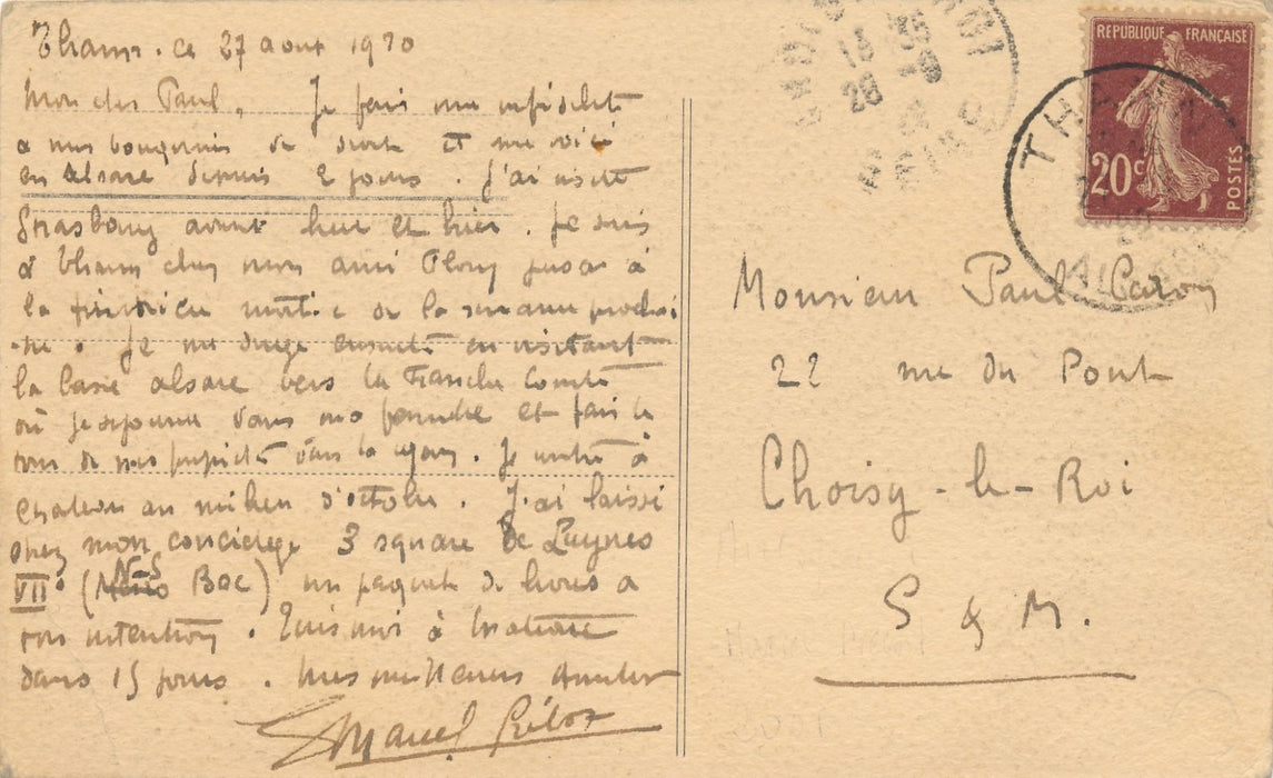 Marcel Prévost 1 carte postale autographe signée Alsace Strasbourg 1 autre carte