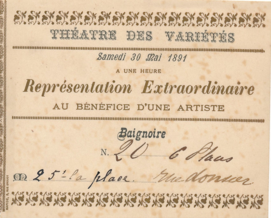 A qui la faute ? comédie Albert Guinon Théâtre des Variétés 1891 ticket place