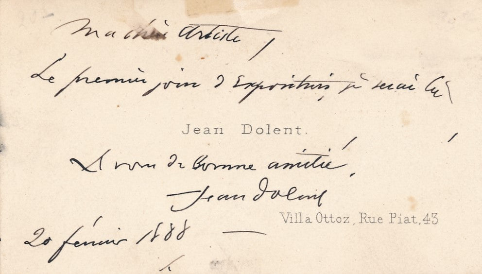 Jean Dolent Clovis Hughes carte autographe Amoureux d art Coutan sculpteur