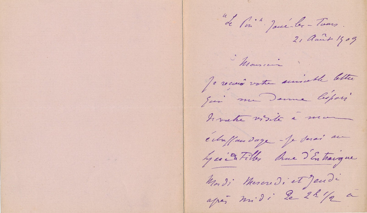 François Sicard 2 lettre autographe sculpture Lycée Filles Tours Entraigues