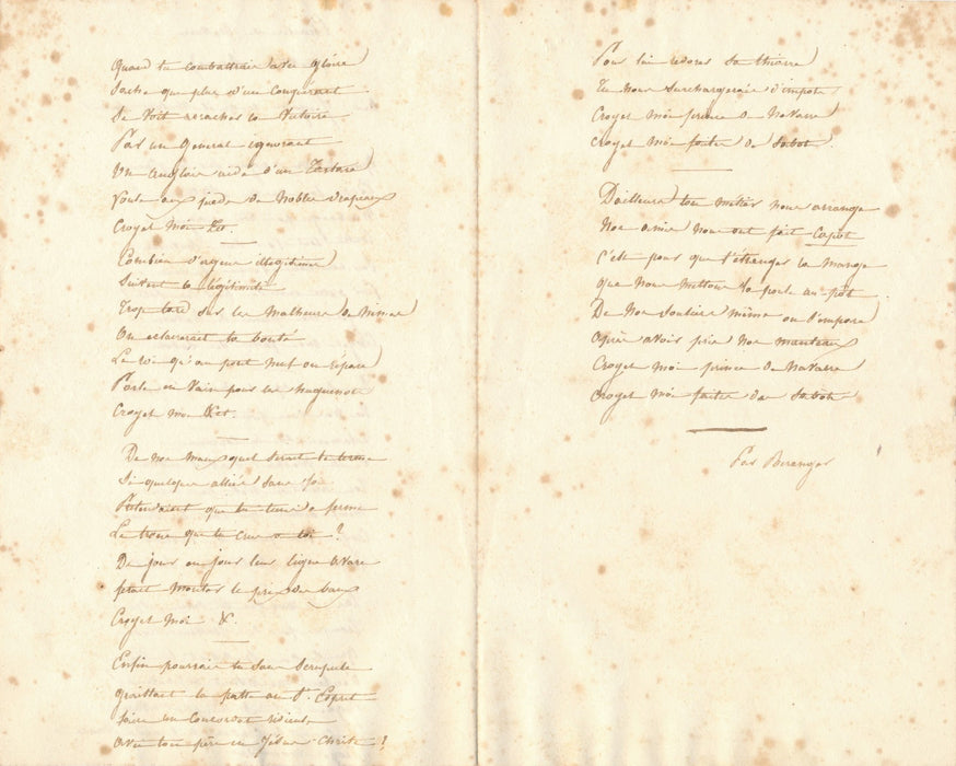 Pierre-Jean de Béranger copie manuscrite époque de 3 chansons