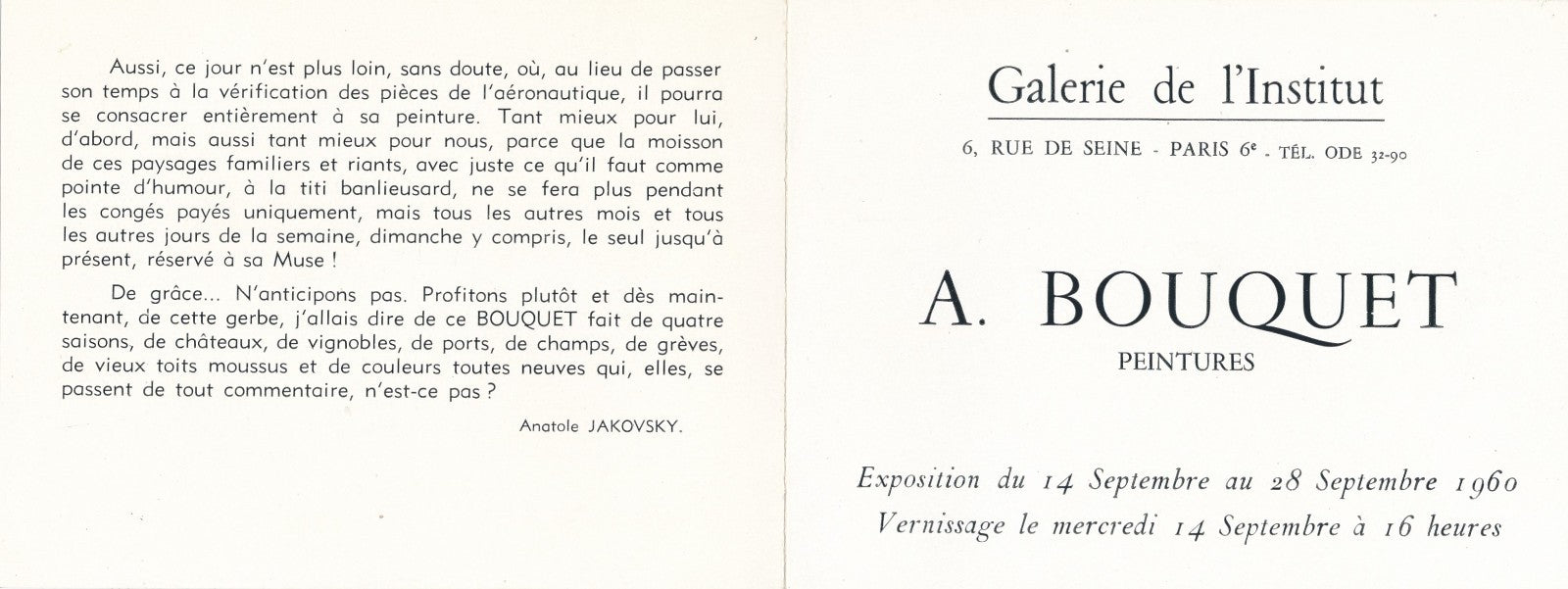 André Bouquet peintre naïf Galerie de l'Institut 1960