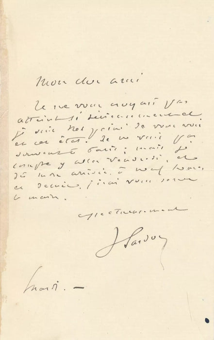 Théâtre Victorien SARDOU 2 lettre autographe et 1 carte Anaïs Fargueil hommage