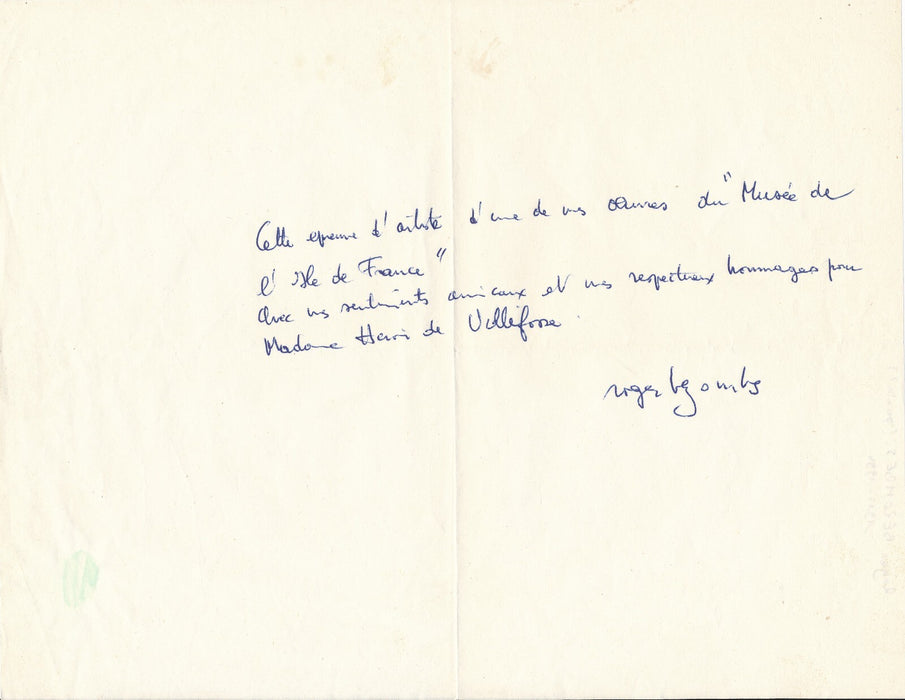peintre Roger BEZOMBES billet autographe signé ET photographie époque
