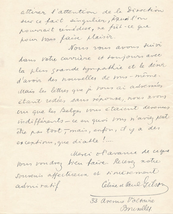 musicien Paul Gilson correspondance 2 lettres 2 cartes à Léon Ponzio baryton