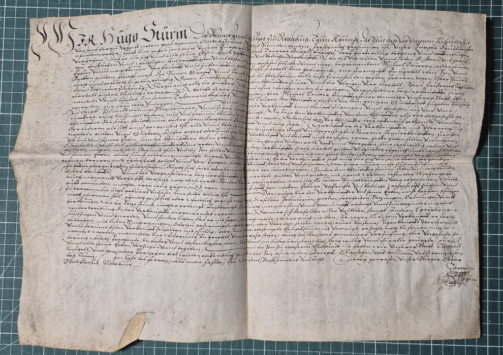 Alsace Charte Strasbourg 1608 Hugo Sturm von... manuscrite