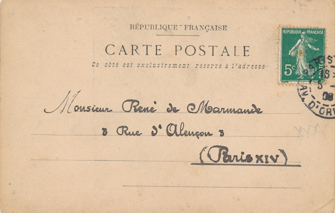 carte autographe adressée à René de Marmande anarchisme 1908 prison Santé