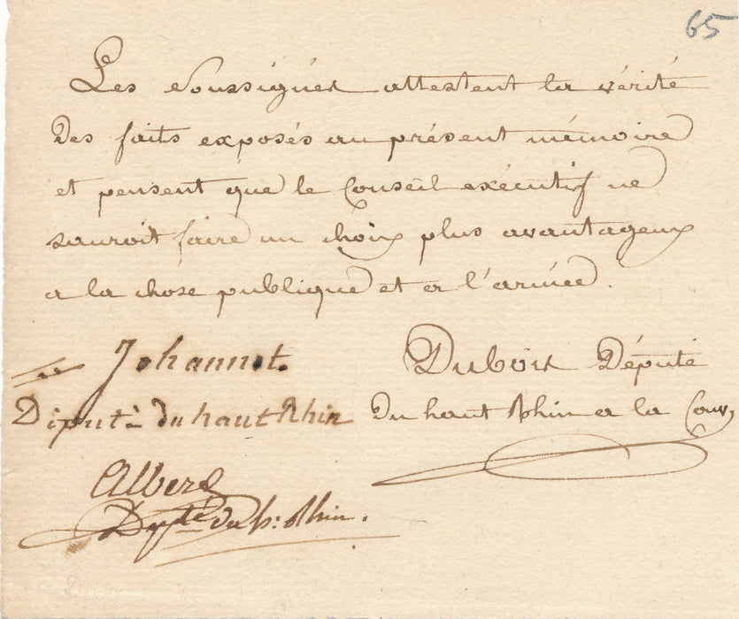 révolution Haut Rhin députés Dubois Johannot Albert signatures autographes