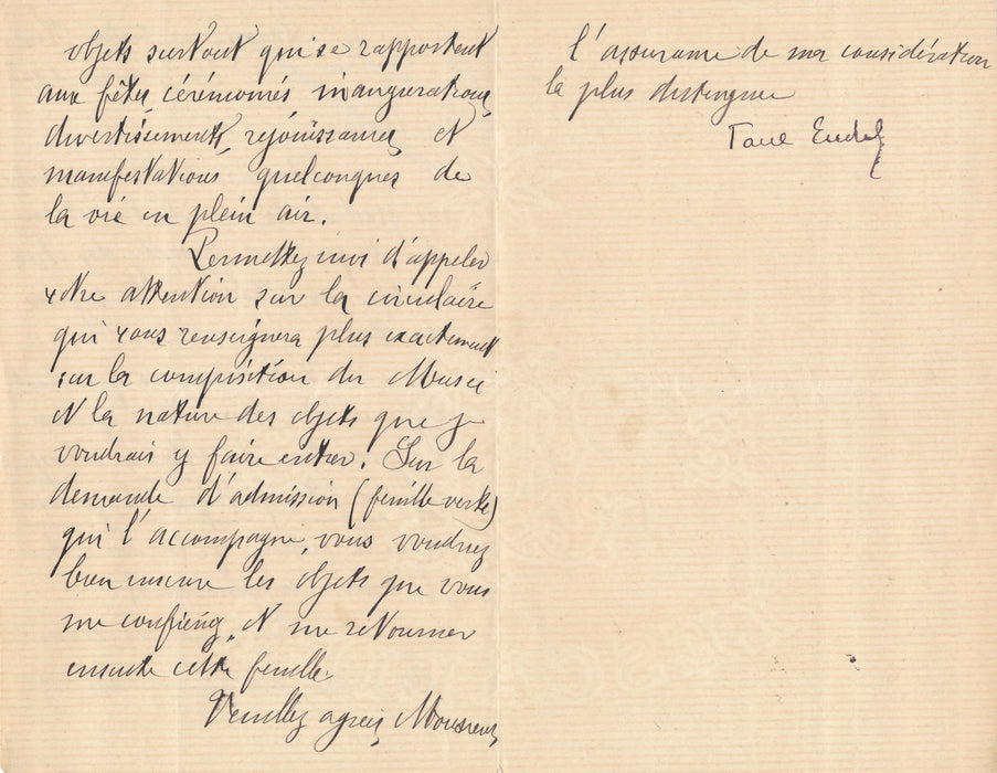 Paul Eudel histoire des fêtes publiques privées lettre autographe signée