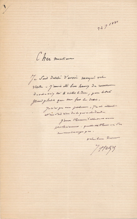Pierre­ Jules Hetzel reçoit un dessin de M. E. Viollet le Duc lettre autographe